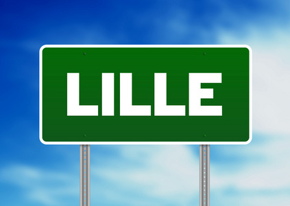 绿色道路标志里尔法国