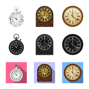 时钟和时间符号的矢量设计。股票时钟和圆圈矢量图标的集合