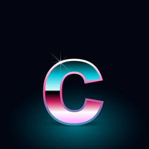 闪亮的金属80s 复古风格字母 c 小写字体在黑色背景照片