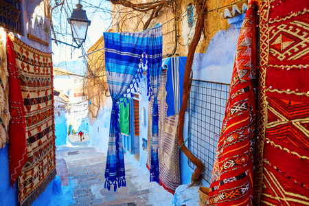 美丽的蓝色麦地那的舍，摩洛哥