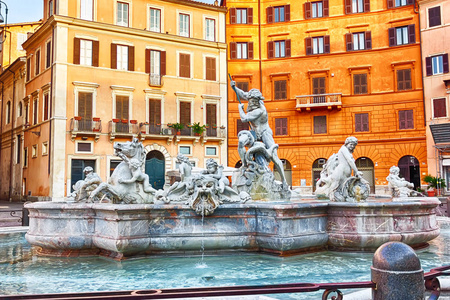 著名的纳沃纳广场与海王星喷泉, 罗马, 意大利