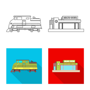 列车和车站标志的矢量设计。网上火车票股票符号的收集