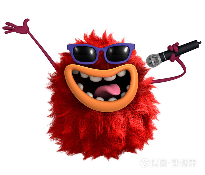红色卡通多毛怪物3d