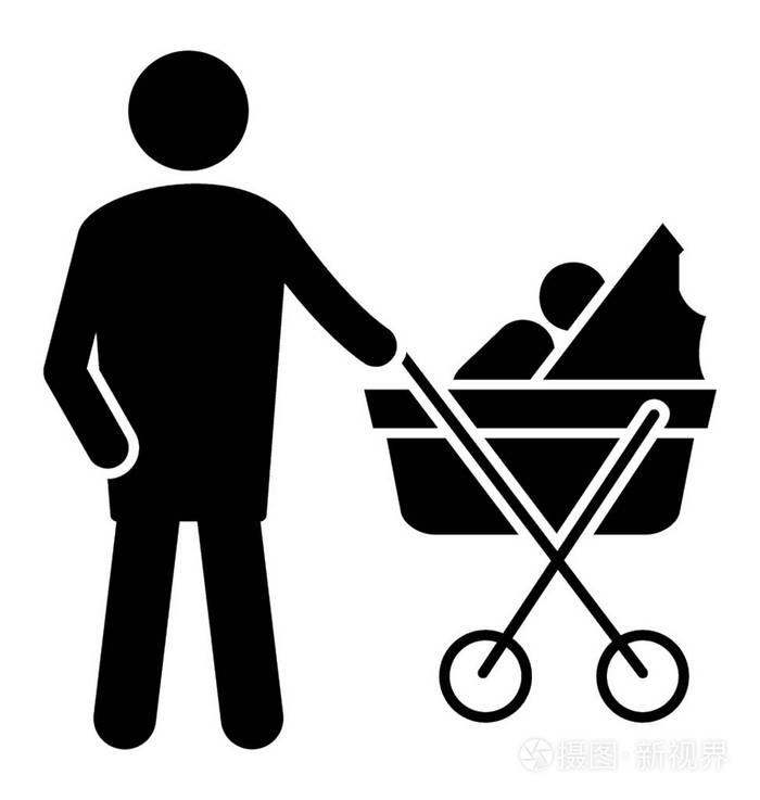 父亲推婴儿童车表示父亲关怀的图标