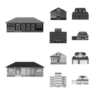 建筑物和前标志的矢量设计。建筑物和屋顶股票矢量图集