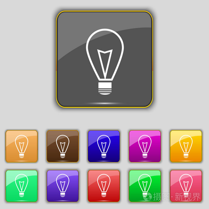 光灯标志图标观念的符号lightis上彩色按钮设置矢量