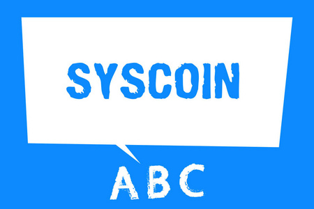 显示 Syscoin 的文本符号。概念照片 Cryptocurrency Blockchain 数字货币交易令牌