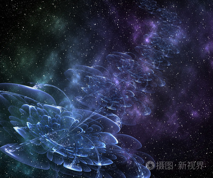 抽象的宇宙云, 花, 行星和星系的恒星