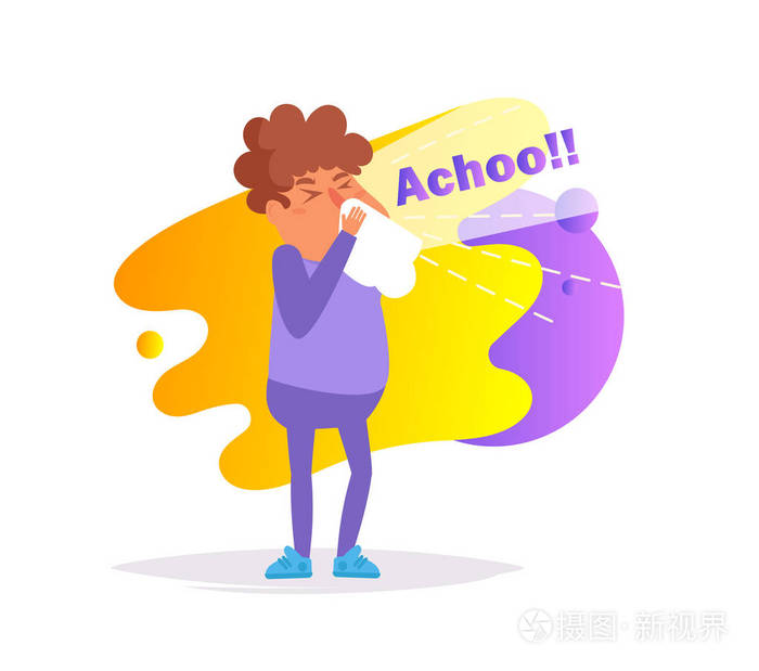 感冒, 流感, 打喷嚏的媒介.卡通.独立艺术