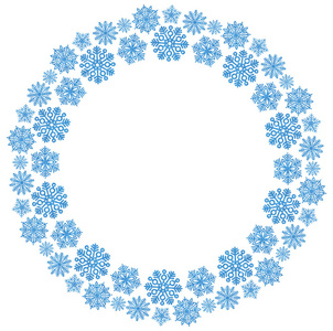 白色背景蓝色雪花圣诞节圆形框架