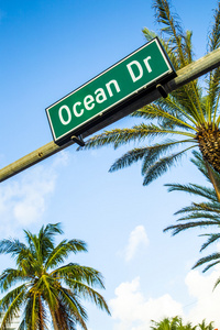 著名街道海洋里转悠在迈阿密南街道标志