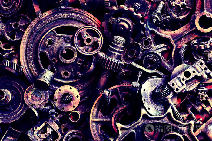 蒸汽朋克质地, 斯诺伊在白色与机械零件, 齿轮, 蒸汽庞克齿轮, 汽车