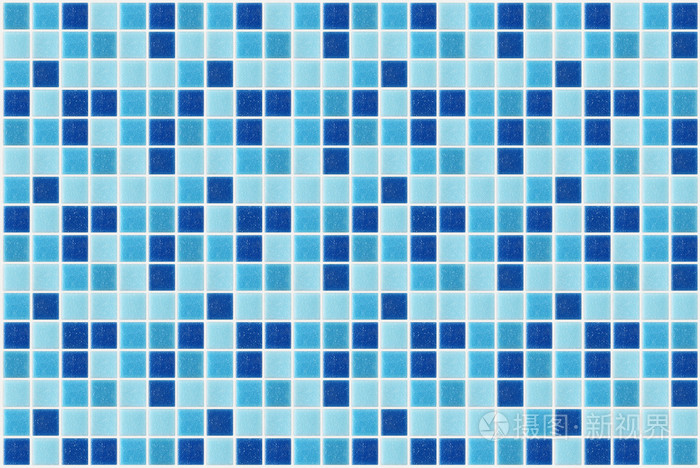 用闪光装饰的瓷砖马赛克方形蓝色纹理背景