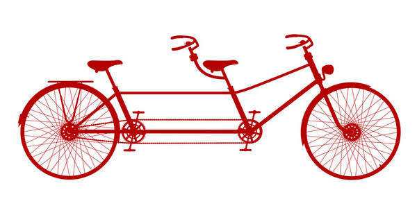 在红色设计的复古双人自行车。
