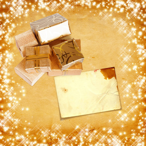 礼盒黄金包装纸上复古的纸板背景
