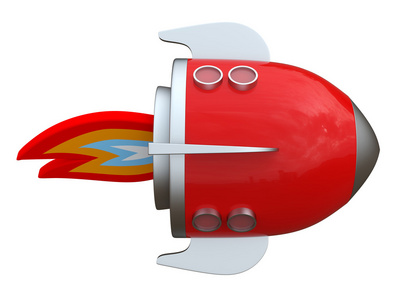 卡通火箭在白色背景的 3d 插图