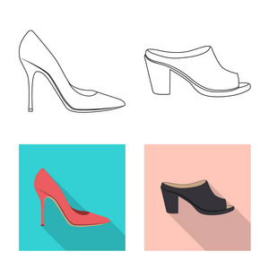 鞋类和女性图标的孤立对象。鞋类和足部股票矢量图的收集