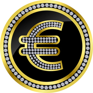 欧元黄金图标标志与钻石，矢量