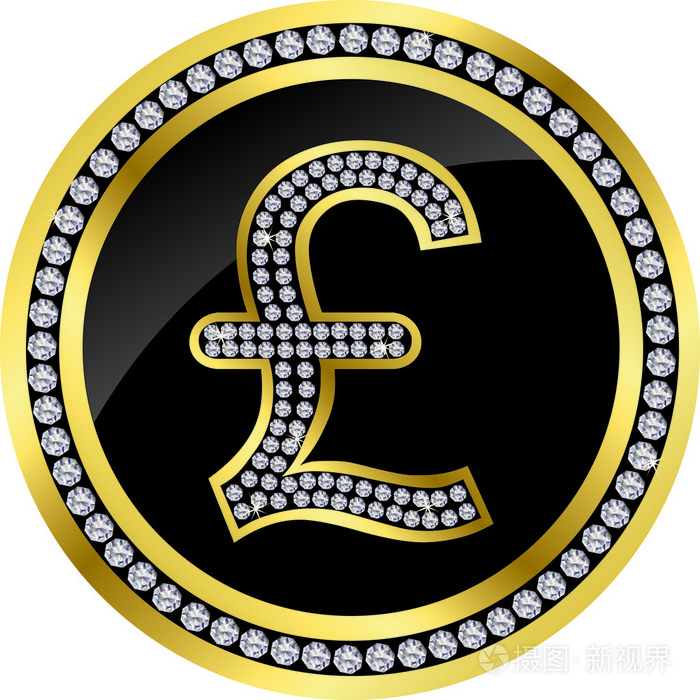 1英镑兑换金色图标标志与钻石矢量