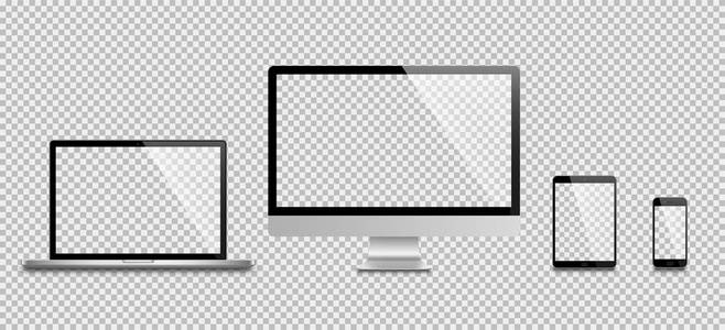 完美逼真的显示器, 笔记本电脑, 平板电脑, 智能手机股票矢量集