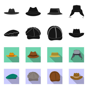 帽子和帽子图标的矢量插图。股票头饰和辅助向量图标的收集