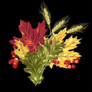 带秋花束的矢量装饰元素与收获季节的元素