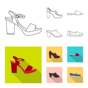 鞋子和妇女标志的向量例证。鞋类和足部股票矢量图集