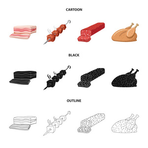 肉类和火腿图标的矢量设计。肉类和烹调股票的收集向量例证