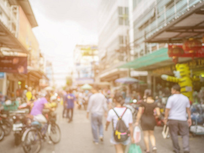 抽象模糊照片的街道在开放的空气市场在曼谷 thailan