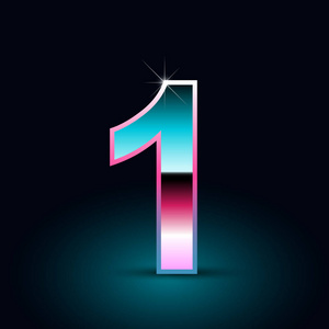 闪亮的金属80s 复古风格数字1在黑色背景照片