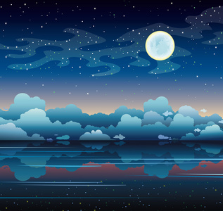 满月和海上的夜空