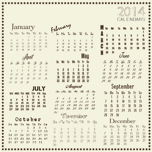 2014 年日历矢量图
