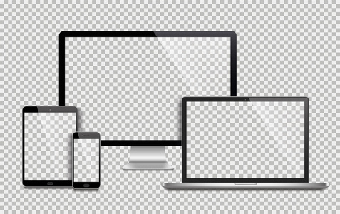 完美逼真的显示器, 笔记本电脑, 平板电脑, 智能手机股票矢量集