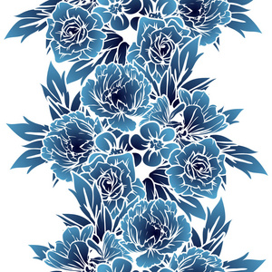 无缝复古风格深蓝色花图案。花卉元素
