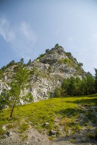 在低 Tatra 地区森林中的悬崖美丽的风景。阳光明媚, 斯洛伐克风光缤纷, 欧洲