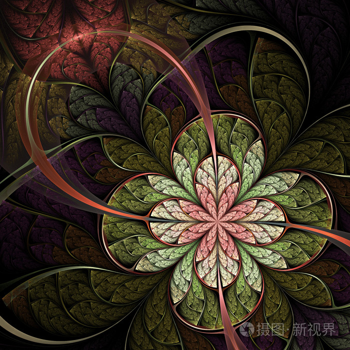 黑暗春天主题分形的花朵数字为图形创意设计图稿