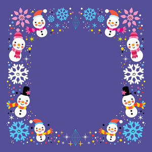 圣诞雪人  雪花冬天假日框架边框背景