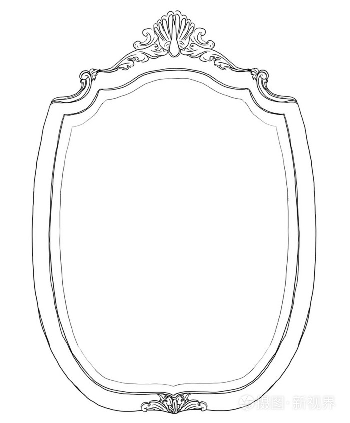 老式的肖像的镜子框架线条艺术