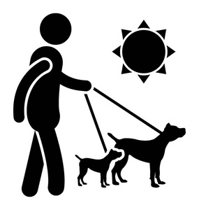 宠物保姆狗在日出时散步, 训练他们的狗保姆照片