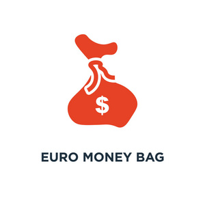 欧元钱袋图标。欧元概念符号设计, 钱袋矢量插图