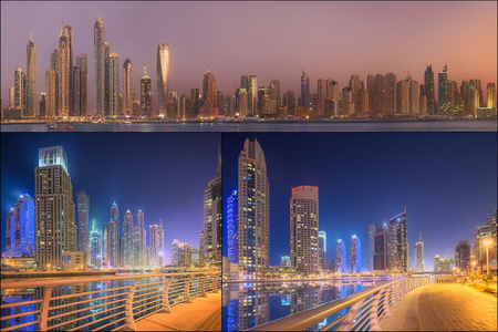 拼贴的美丽全景在迪拜码头