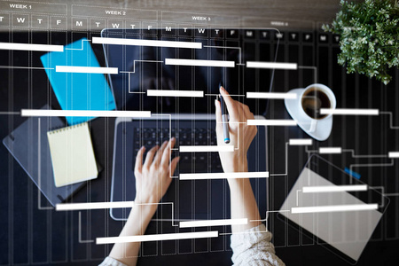 虚拟屏幕上的项目管理图。附表。时间表