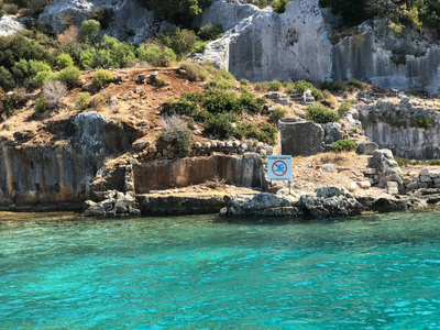 Kayakoy Kekova Simena 村, 费特希耶, 住宿沉没城市 Kekova 海湾的 Ucagiz 从海在土耳其