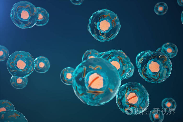 3d 活生生的有机体的例证细胞, 科学概念.蓝色背景上的插图.