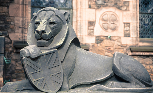石狮在爱丁堡城堡，特写