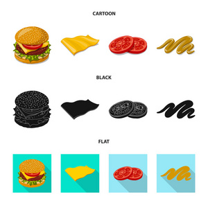 汉堡和三明治符号的孤立对象。一套汉堡和切片股票符号的网站