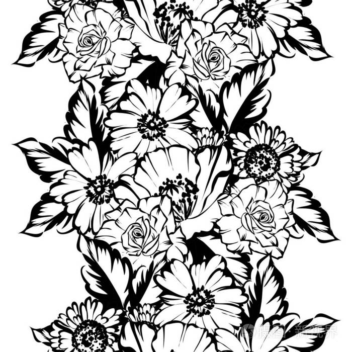 花卉变形图案黑白作业图片