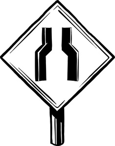 交通瓶颈或道路变窄了交通标志