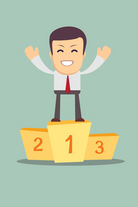 第一奖商人冠军站在领奖台上的第一名照片