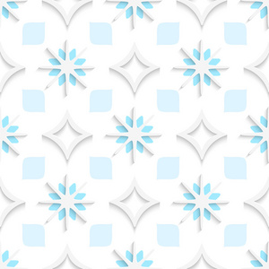 与无缝的蓝色和白色雪花白尖菱形